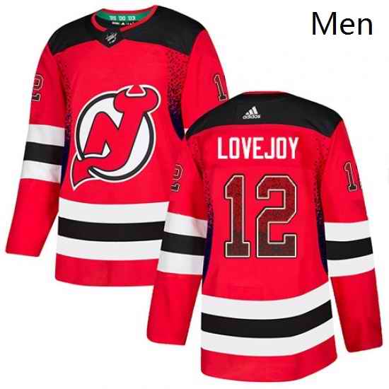 Mens Adidas New Jersey Devils 12 Ben Lovejoy Authentic Red Drift Fashion NHL Jersey